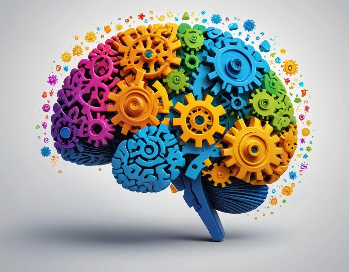 A captivating brain illustration bursting with vibrant colors, showcasing various cognitive symbols like gears, light bulbs, and puzzle pieces, representing the complexity of intelligence. The background features a gradient of blues and yellows, symbolizing enlightenment and discovery. Include a magnifying glass hovering above, emphasizing the deep dive into understanding IQ assessments. super-realistic. vibrant colors. white background.
